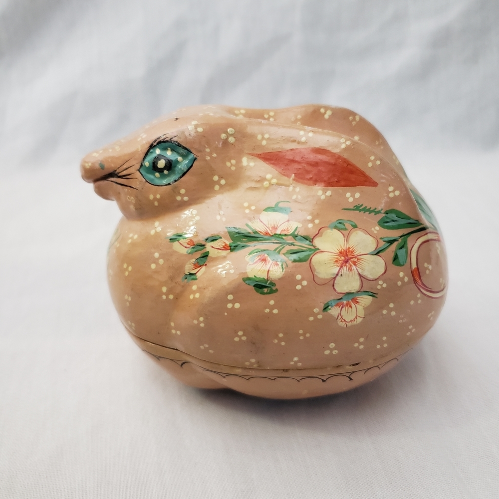 Handpainted Paper Mache Rabbit Box India 4"